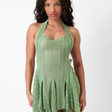 Limited Edition Munroe Rhinestone Dress in Stripe Billionaire Green