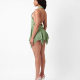 Limited Edition Munroe Rhinestone Dress in Stripe Billionaire Green