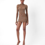 Raquel Dress Kahlua Brown Rhinestone