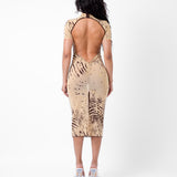 Knockout Dress Beige Zebra Print