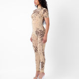 Knockout Jumpsuit Beige Zebra Print