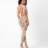 Knockout Jumpsuit Beige Zebra Print