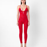 Scarlett Jumpsuit Flocked Mesh Red