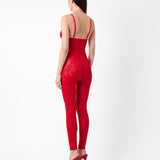 Scarlett Jumpsuit Flocked Mesh Red