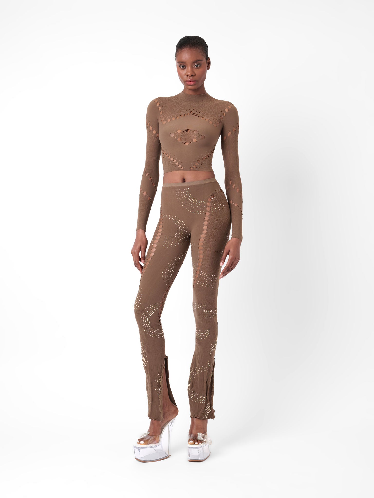 Nikita Long Sleeved Crop Top Brown | POSTER GIRL