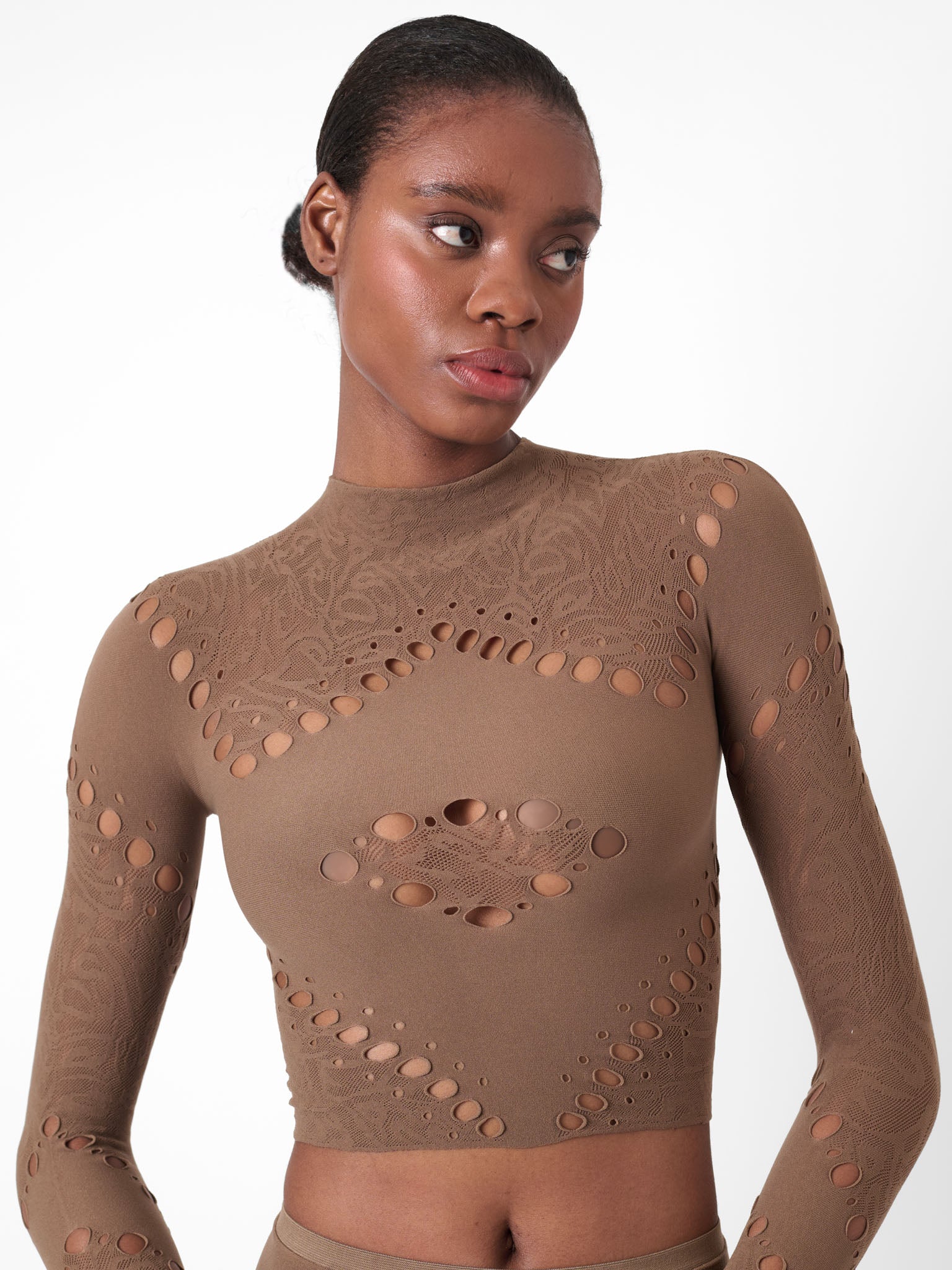 Nikita Long Sleeved Crop Top Brown | POSTER GIRL