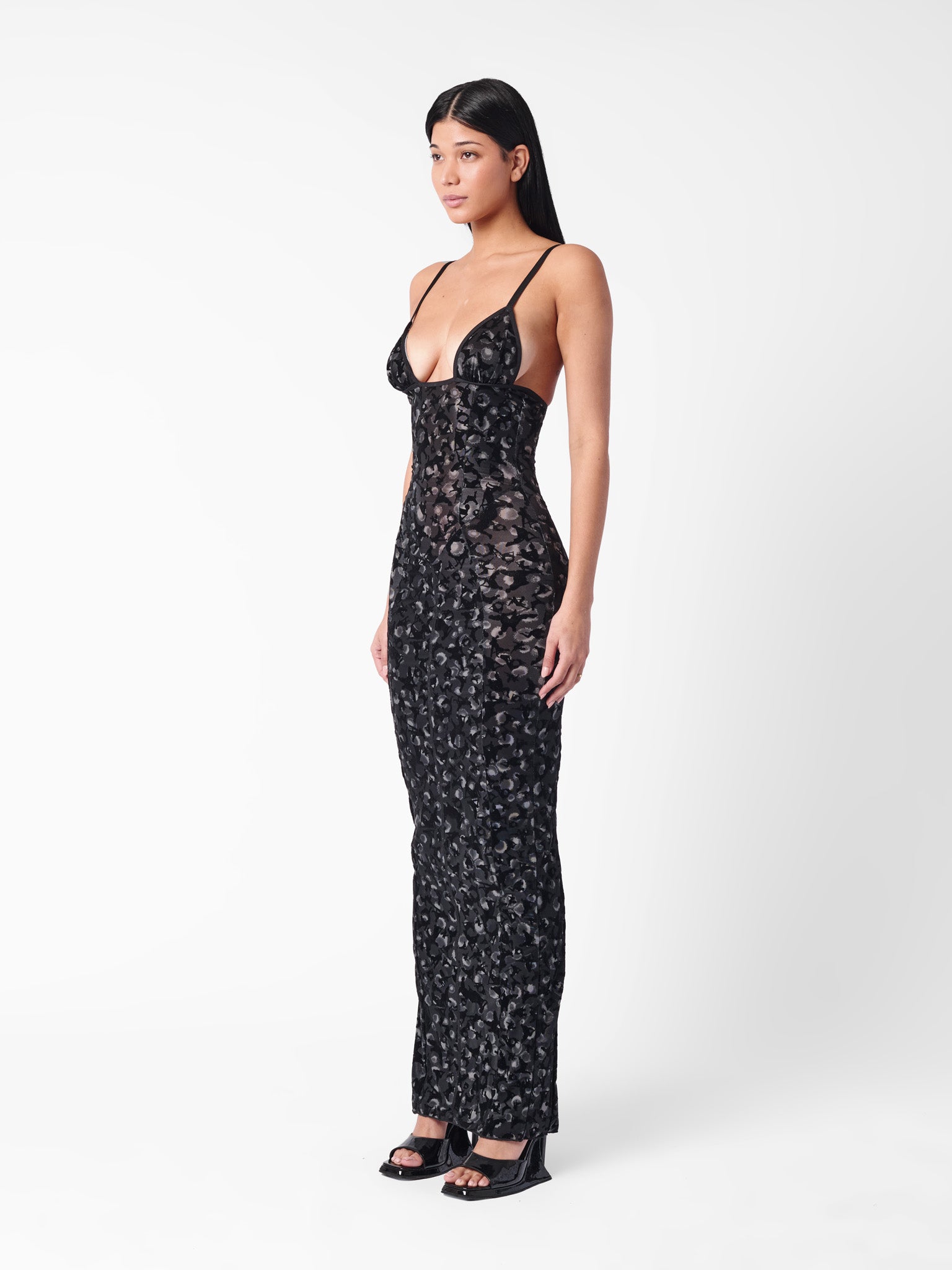 poster girl dresses Juliet Dress Blackjack Ultra shine Intricate pleated ties Hand crafted flowers Black Dresses | POSTER GIRL