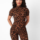 Knockout Jumpsuit Chestnut Leopard Print