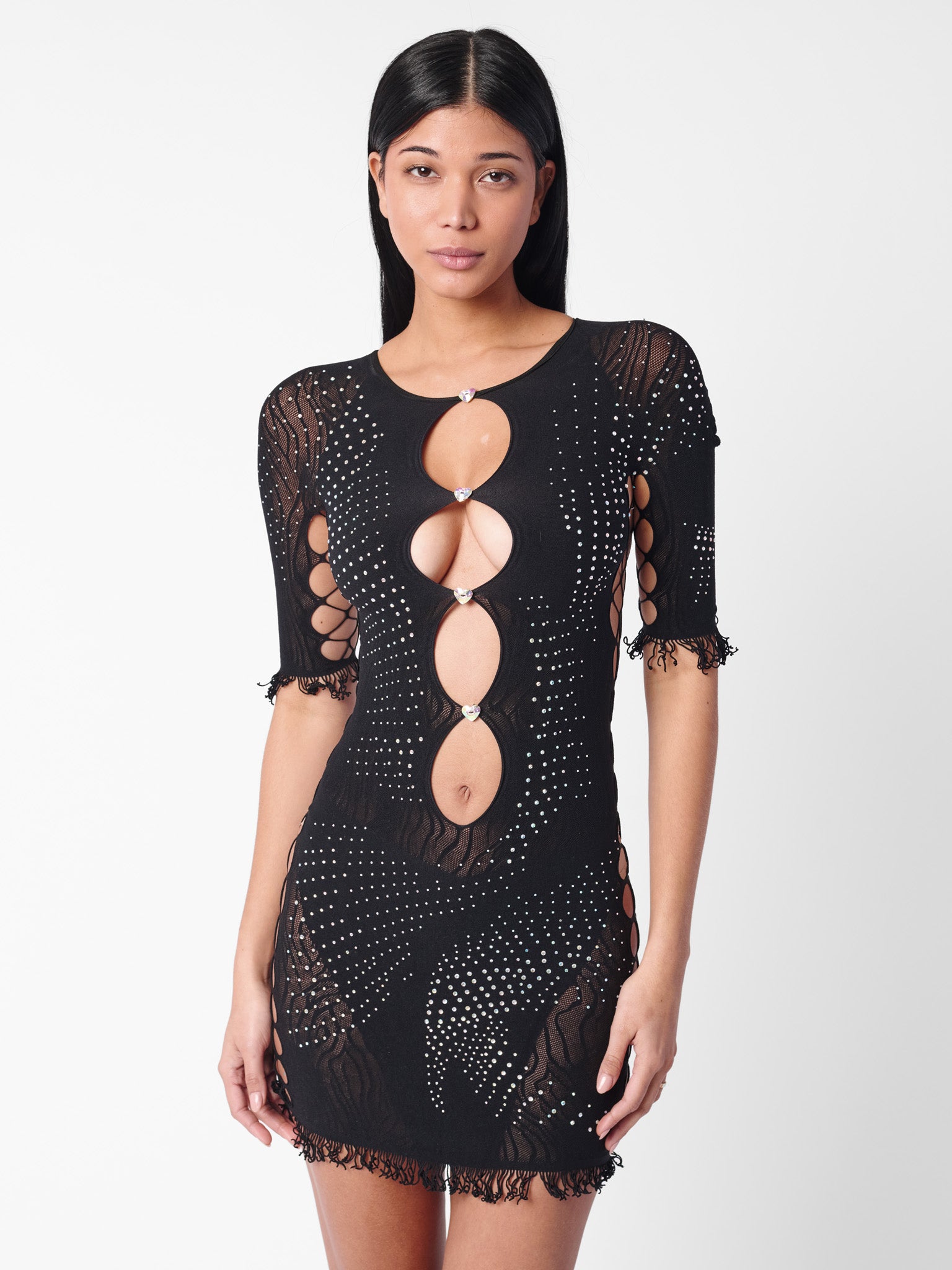 POSTER GIRL - Women's Rhinestoned Miranda Dress Jet Black POSTER GIRL - Women's Rhinestoned Miranda Dress Jet Black