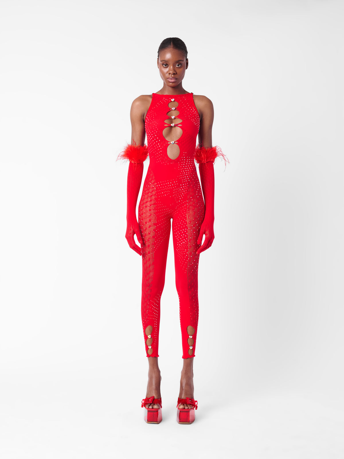 Rhinestoned Janice Jumpsuit X Gloves Heartbreaker