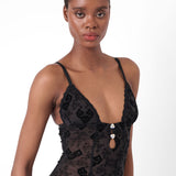 Scarlett Dress Flocked Mesh Black