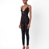 Scarlett Jumpsuit Flocked Mesh Black