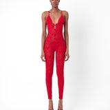 Scarlett Jumpsuit Flocked Mesh Red