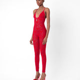 Scarlett Jumpsuit Flocked Mesh Red