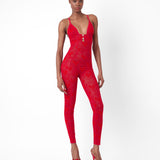 Scarlett Jumpsuit Flocked Mesh Red