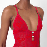 Scarlett Jumpsuit Flocked Mesh Red