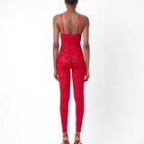 Scarlett Jumpsuit Flocked Mesh Red