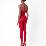Scarlett Jumpsuit Flocked Mesh Red