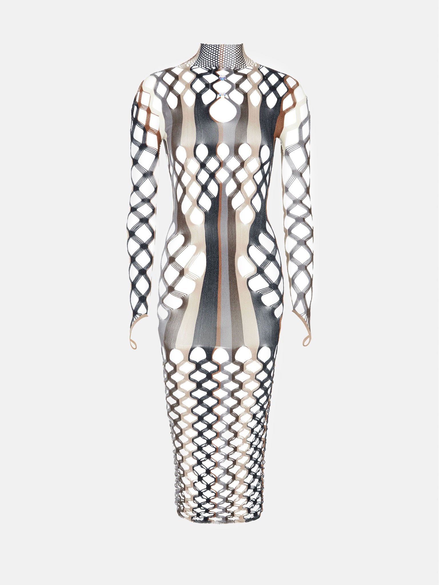 Marina Cut-Out Bodycon Midi Dress In Brown Stripe | POSTER GIRL