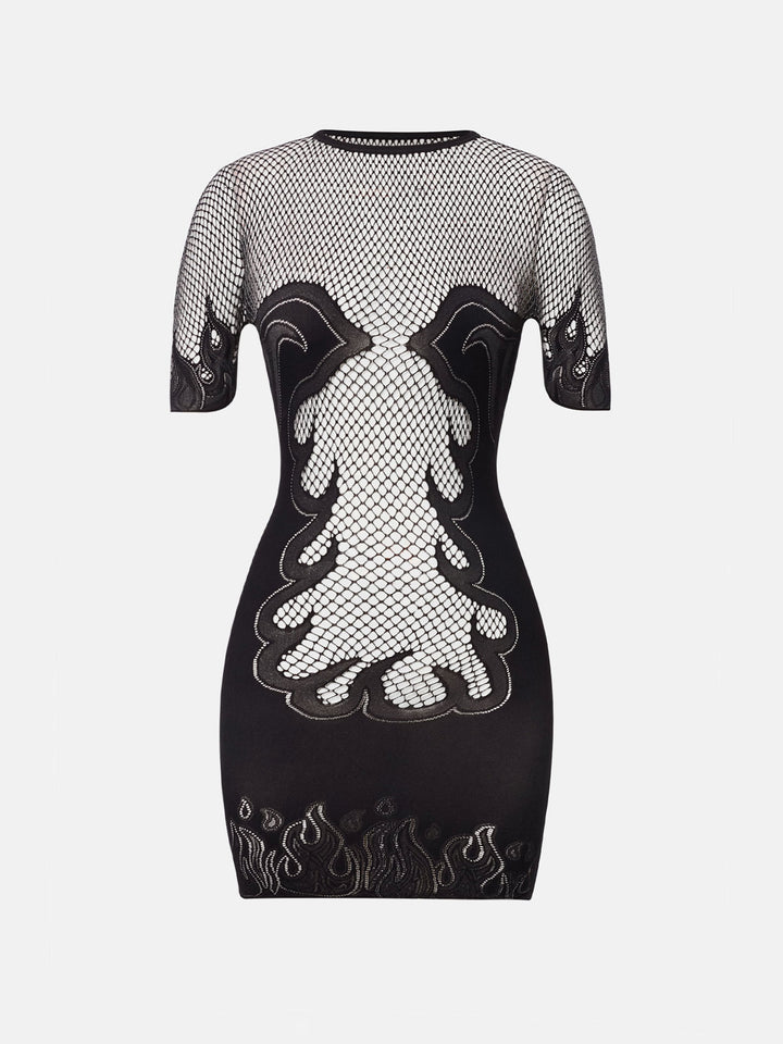 Pin Up Mini Fishnet Bodycon Dress Black