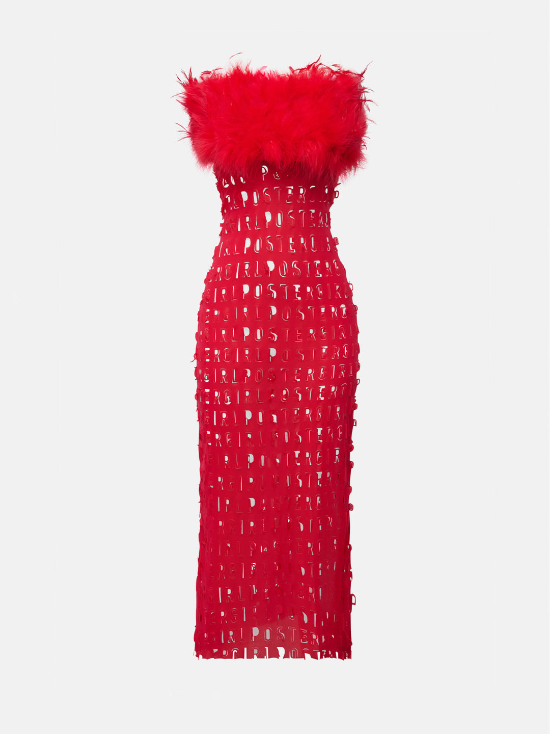 Posh Feather Bandeau Midi Dress Red | POSTER GIRL