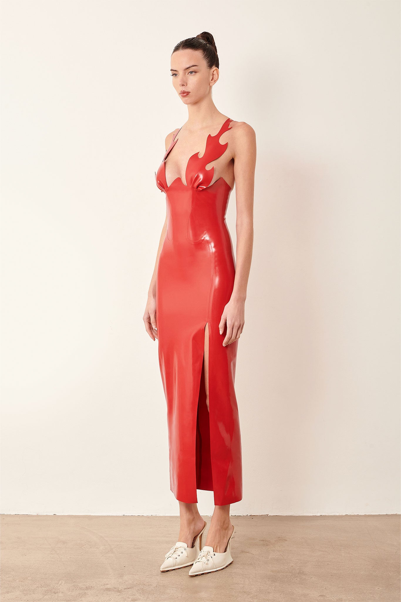 Roast Latex Flame Strap Midi Dress Red POSTER GIRL