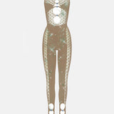 Rhinestoned Janice Jumpsuit Truffle