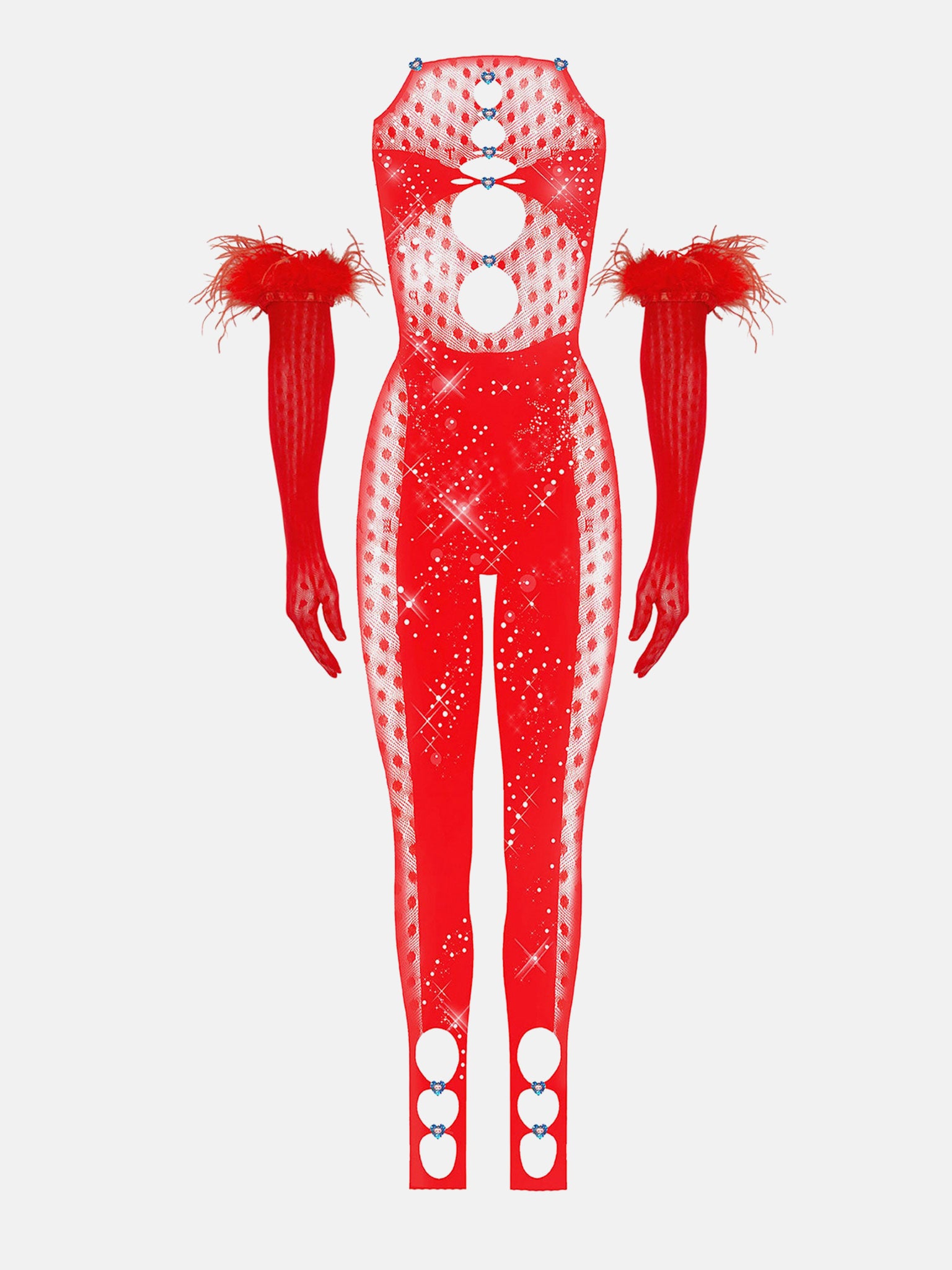 Rhinestoned Janice Jumpsuit X Gloves Heartbreaker