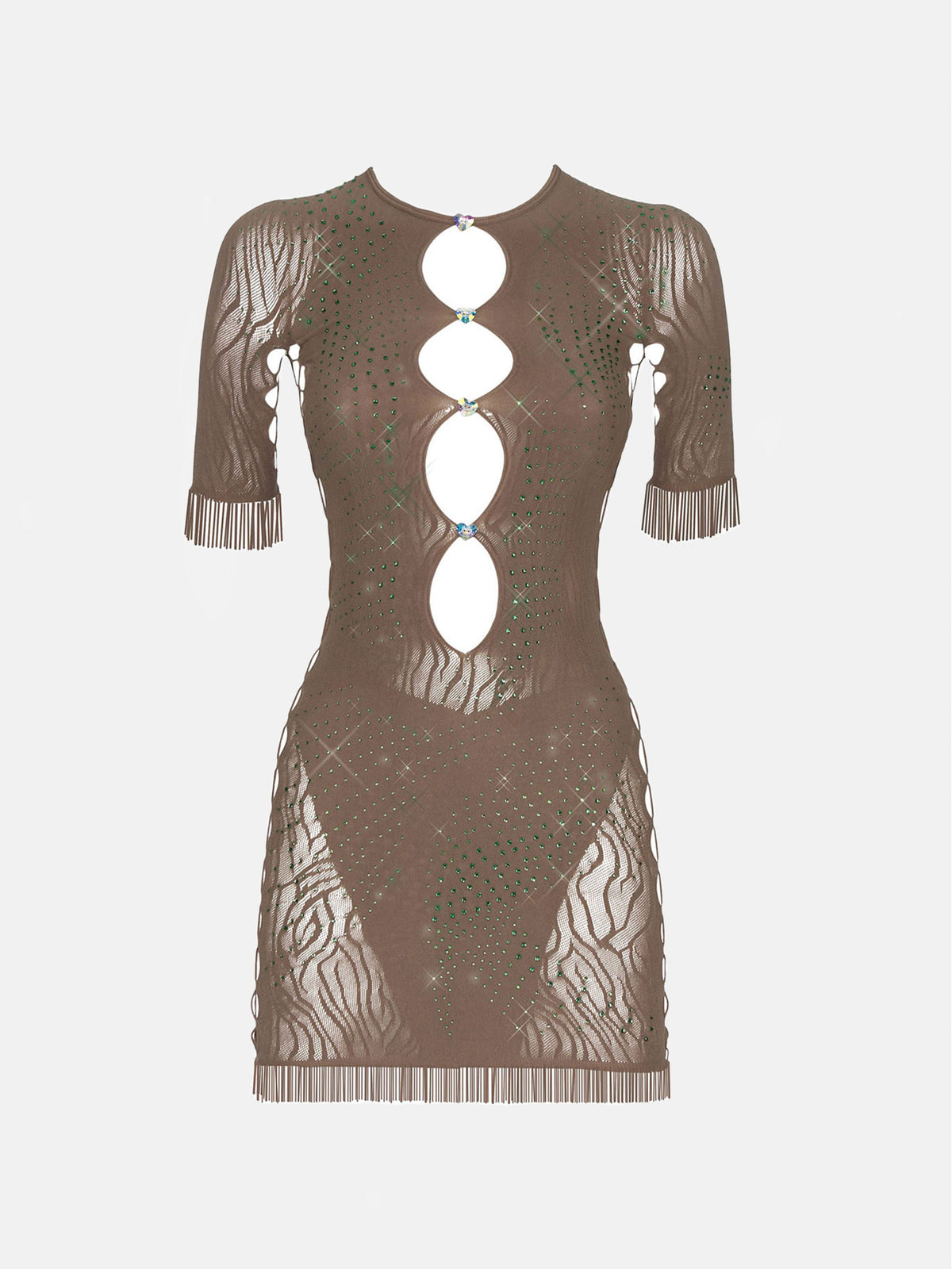 Rhinestoned Miranda Dress Truffle