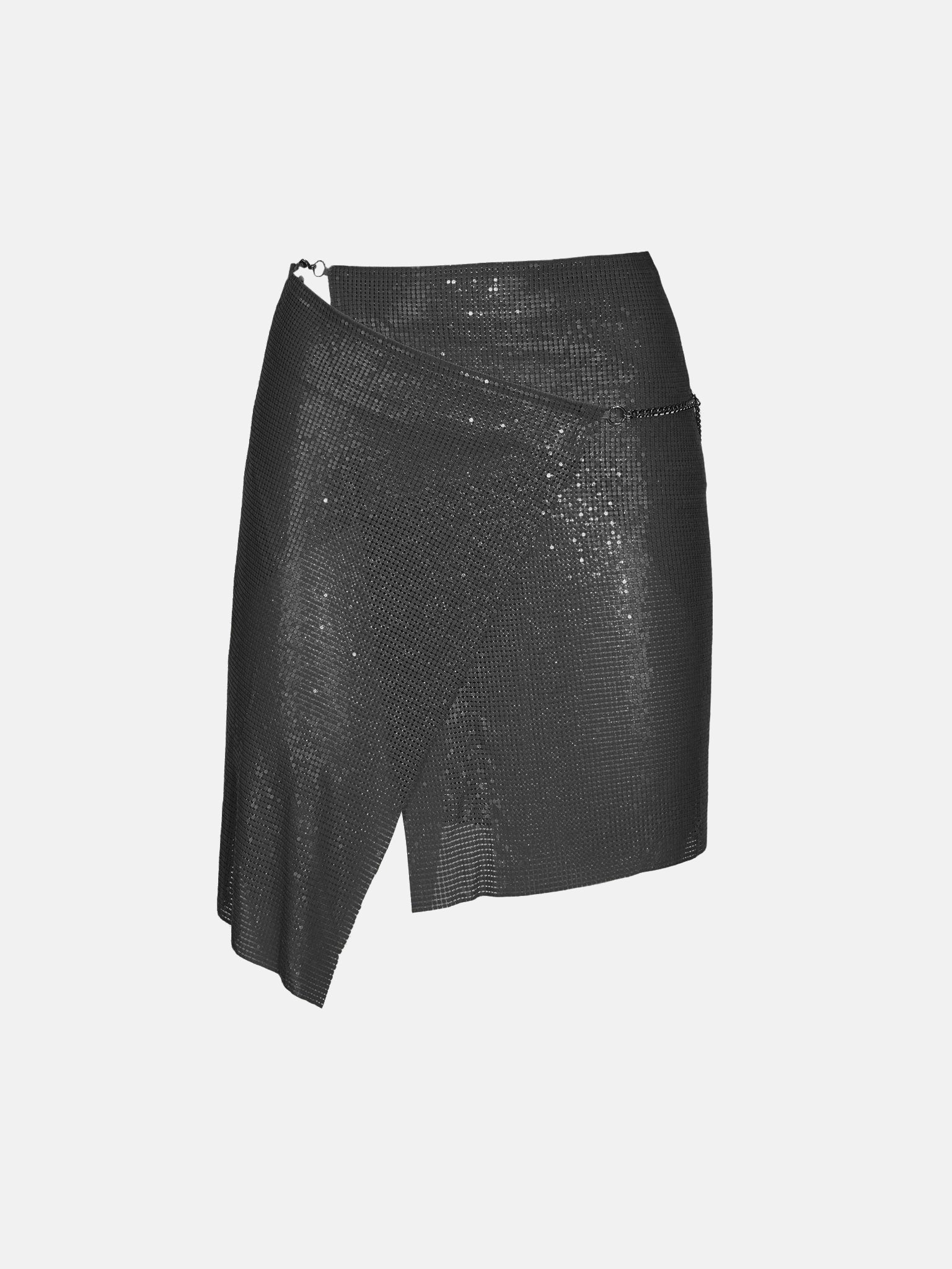 Winona Wrap Chainmail Mini Skirt Black | POSTER GIRL