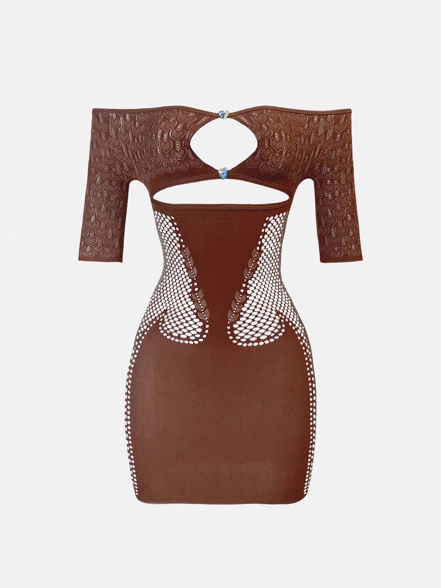 Archer Bandeau Cut Out Bodycon Mini Dress Brown | POSTER GIRL