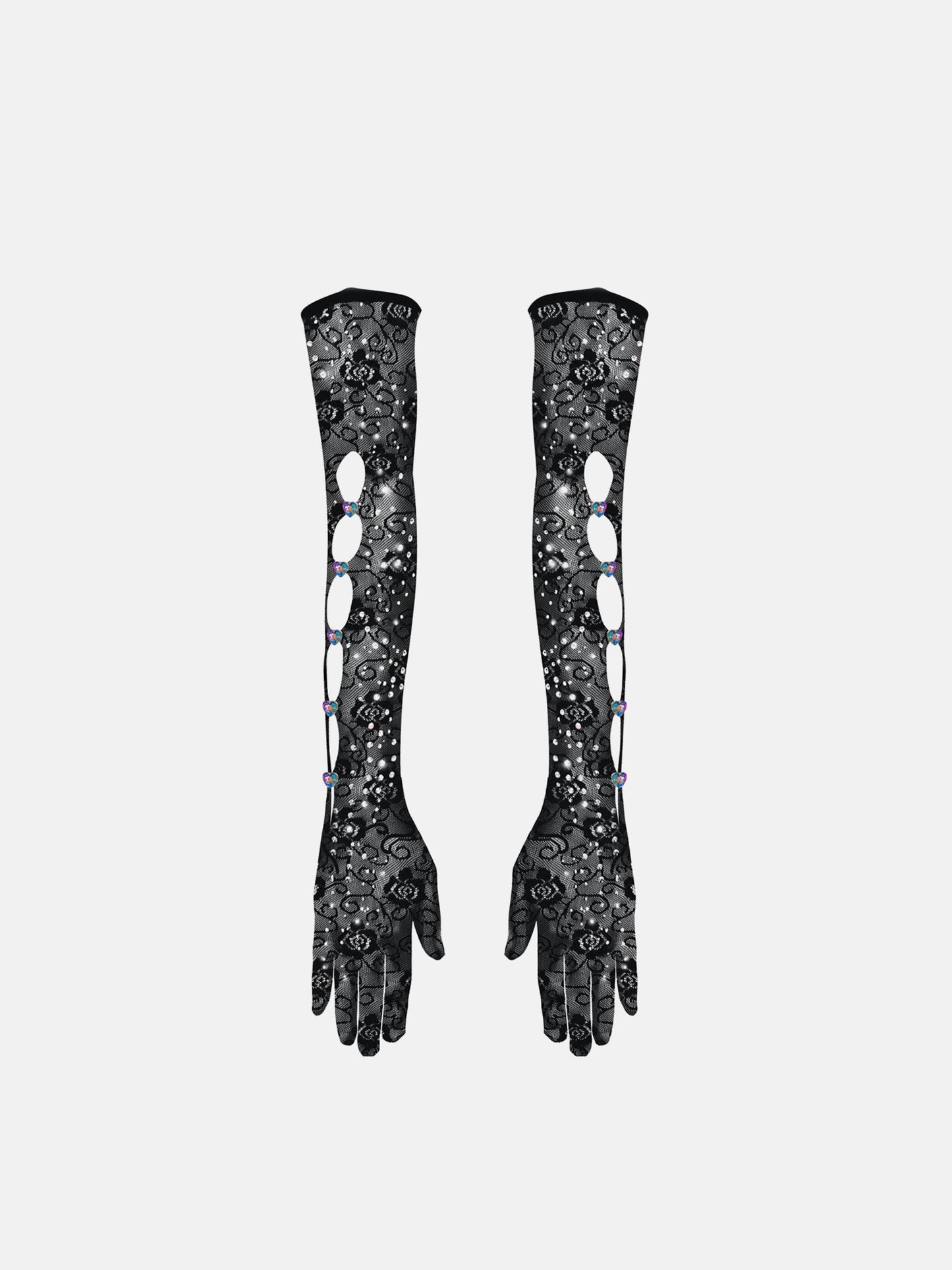 Rhinestoned Gracie Gloves Jet Black