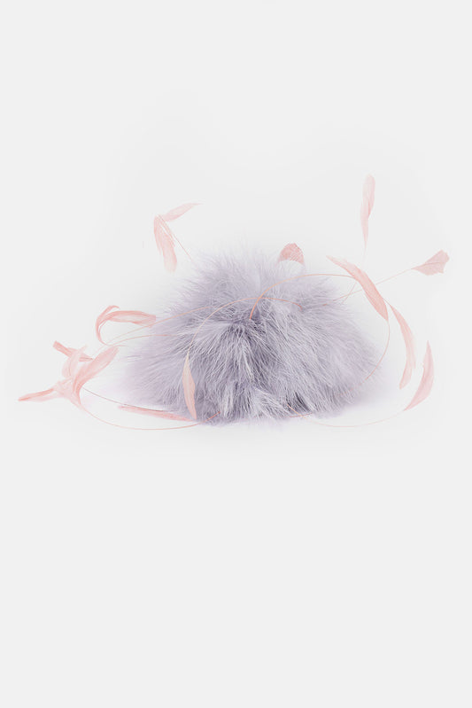 Feather Pom Pom Keyring Grey/Pink