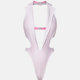 Portia Swimsuit Grey/Pink Pinstripe