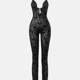 Scarlett Jumpsuit Flocked Mesh Black