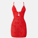 Scarlett Dress Flocked Mesh Red