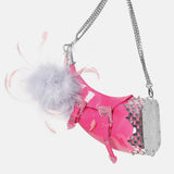 Feather Pom Pom Keyring Grey/Pink