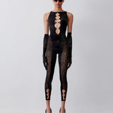 Rhinestoned Gracie Gloves Jet Black